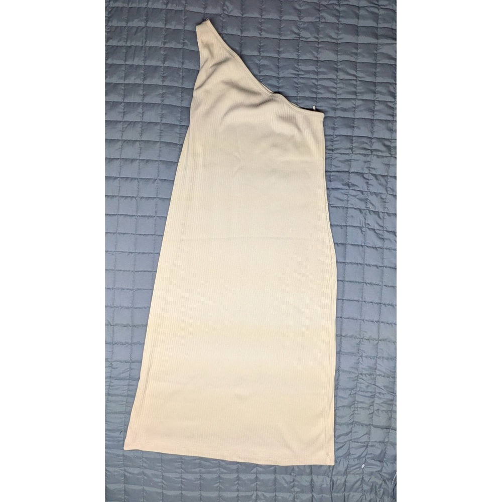 GAP Womens One Shoulder Ribbed Knit Midi Dress Beige Tan Sleeveless Size L